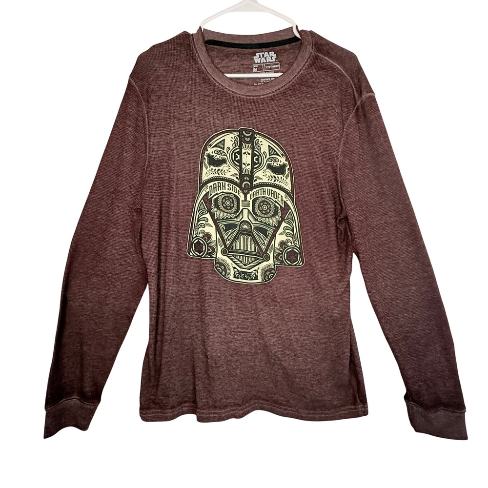 Fifth Sun Star Wars Darth Vader Sugar Skull Thermal Shirt Men's M Burgundy